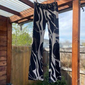 Authentic Brazilian Wide Leg Workout Pants-Supplex-Black/White Swirl-Size M